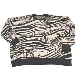 2 Fly Co Womens L/XL Western Cactus Zebra Knit Sweater Oversized Cowgirl NWT